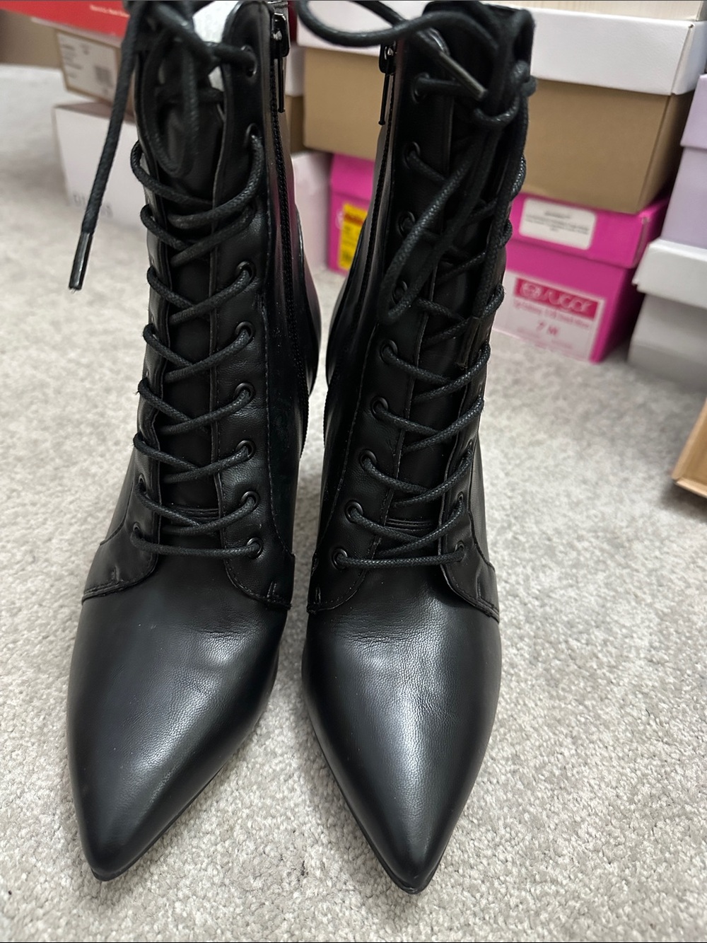 Women's Black Lace-Up Pointed Toe Ankle Boots